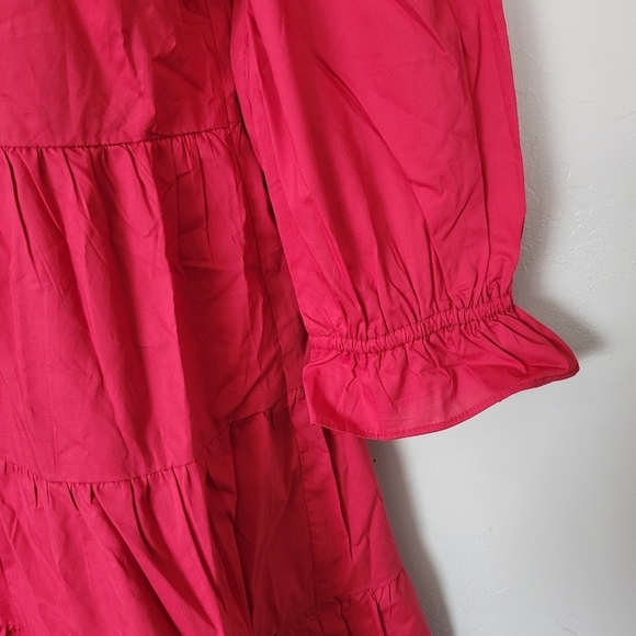 Day + Moon NWT Women's Small Red Quarter Sleeve Mini Dress Square Neck Tiered - Picture 2 of 9